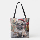 Pariser Mops im Straßenkaffeehaus Tasche (Rückseite)