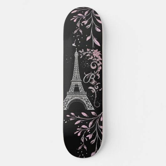 Pariser Nacht Silberner Eiffelturm Rosafarben Chic Skateboard (Vorderseite)