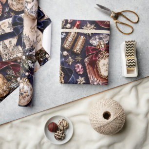 Pariser Navy Burgund Weihnachten Geschenkpapier