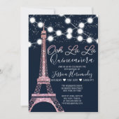 Pariser Navy Eiffel Tower Glitzer Lights Quinceañe Einladung (Vorderseite)