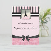 Pariser Party Eiffelturm Rosenrosen Einladung (Stehend Vorderseite)