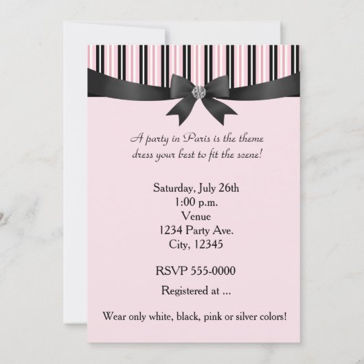 Pariser Party Eiffelturm Rosenrosen Einladung (Rückseite)