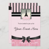 Pariser Party Eiffelturm Rosenrosen Einladung (Vorne/Hinten)