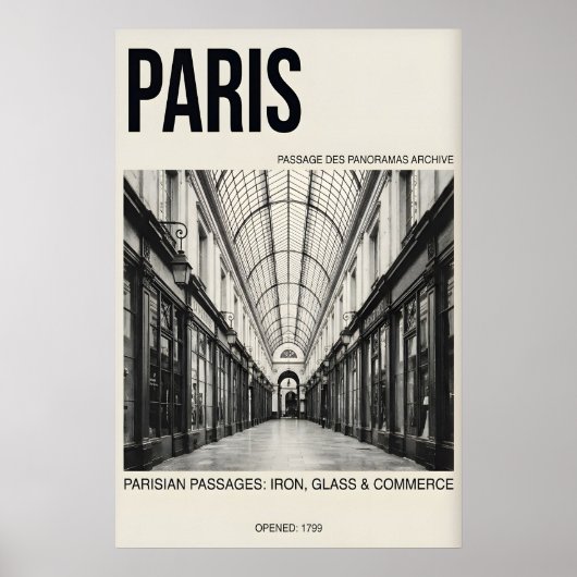 Pariser Passage-Kunstprint Schwarz & Weiß, gedämpf Poster (Vorne)