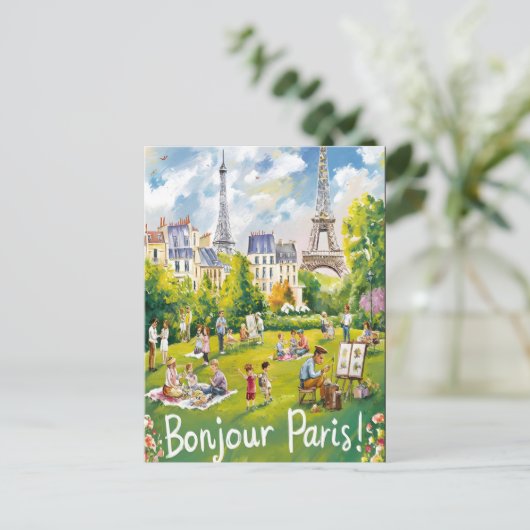 Pariser Picknick unter dem Eiffelturm Postkarte (Stehend Vorderseite)