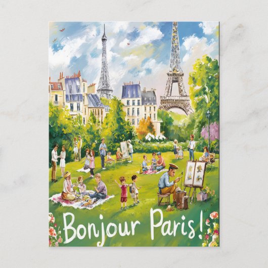 Pariser Picknick unter dem Eiffelturm Postkarte (Vorderseite)