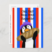 Pariser Pinguin mit Baguette Feiertagspostkarte (Vorne/Hinten)