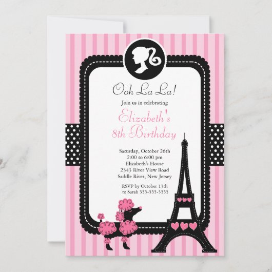 Pariser Pink-Poodle-Geburtstagsparty Einladungen (Vorderseite)