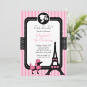 Pariser Pink-Poodle-Geburtstagsparty Einladungen (Stehend Vorderseite)