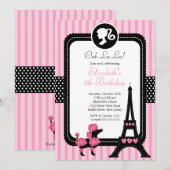 Pariser Pink-Poodle-Geburtstagsparty Einladungen (Vorne/Hinten)