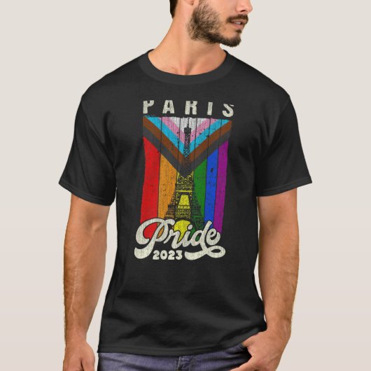 Pariser Pride 2023 - Eiffelturm-Progress-Flagge T-Shirt (Vorderseite)