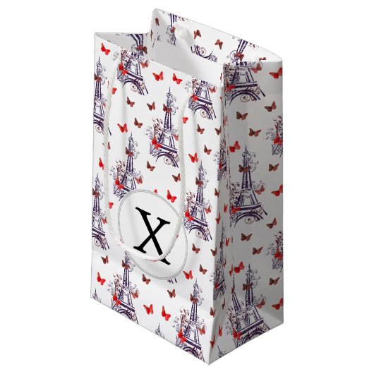Pariser romantischer Lila Eiffelturm Schmetterling Kleine Geschenktüte (Vorderseite Schrägansicht)