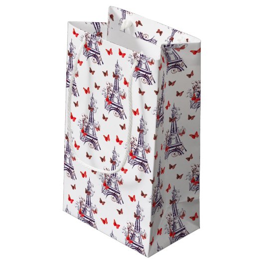 Pariser romantischer Lila Eiffelturm Schmetterling Kleine Geschenktüte (Rückseite Schrägansicht)