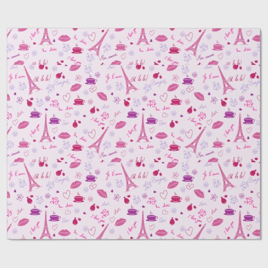 Pariser Rosa-Eiffel-Turm-Liebe Geschenkpapier (Flach)