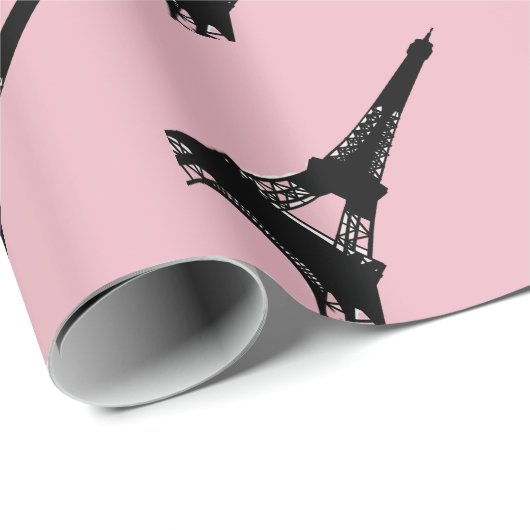 Pariser rosa Schwarzes des Eiffelturms Geschenkpapier (Rolleneckpunkt)