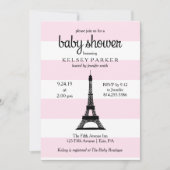 Pariser Rosa Streifen Eiffelturm Babydusche Einladung (Vorderseite)