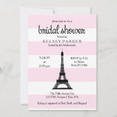 Pariser Rosa Stripes Eiffel-Turm-Brautparty Einladung (Vorderseite)