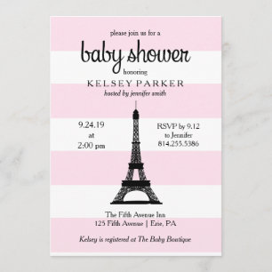 Pariser Rosa Stripes Eiffelturm-Babyparty Einladung