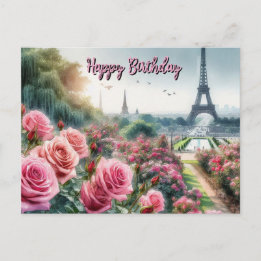 Pariser Rose Garden Happy Birthday Postcard Postkarte