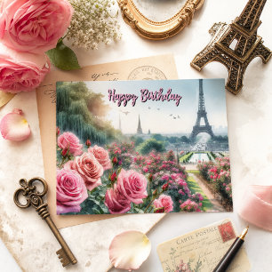 Pariser Rose Garden Happy Birthday Postcard Postkarte