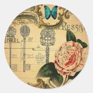Pariser Schlüssel Vintag Camellia Botanisch Runder Aufkleber