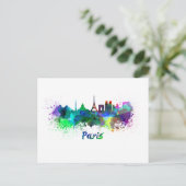 Pariser Skyline in Aquarellfarbe Postkarte (Stehend Vorderseite)