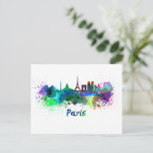 Pariser Skyline in Aquarellfarbe Postkarte (Stehend Vorderseite)