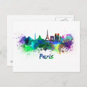 Pariser Skyline in Aquarellfarbe Postkarte (Vorne/Hinten)
