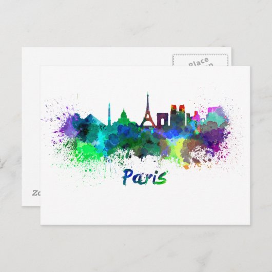 Pariser Skyline in Aquarellfarbe Postkarte (Vorne/Hinten)