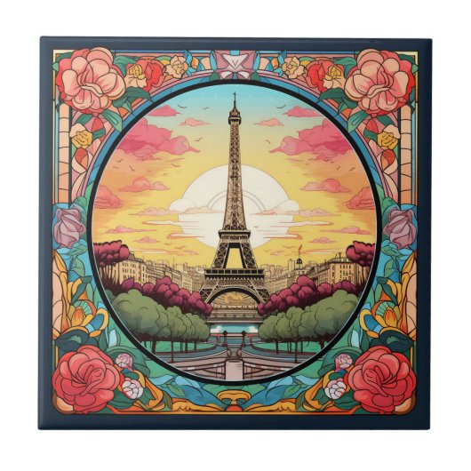 Pariser Sonnenuntergang Eifel Tower Paris Französi Fliese (Vorderseite)