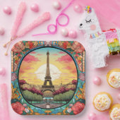 Pariser Sonnenuntergang Eifel Tower Paris Französi Pappteller (Party)