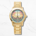 Pariser Sonnenuntergang Eiffelturm Paris Französis Armbanduhr<br><div class="desc">Der helle Pariser Sonnenuntergang Eiffelturm Paris French France Floral Watches besticht durch einen Pariser Sonnenuntergang im Art Deko-Stil mit dem Eiffelturm in einem kühlen,  blumengeschmückten Rahmen. Erstellt von Evco Studio www.zazzle.com/store/evcostudio</div>