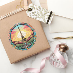 Pariser Sonnenuntergang Eiffelturm Paris Französis Runder Aufkleber