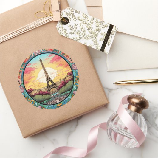 Pariser Sonnenuntergang Eiffelturm Paris Französis Runder Aufkleber (Schenken)