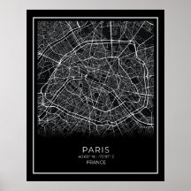Pariser Stadtplan - Paris Schwarze Landkarte Poste