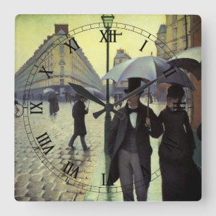 Pariser Straße im Regen von Gustave Caillebotte Quadratische Wanduhr