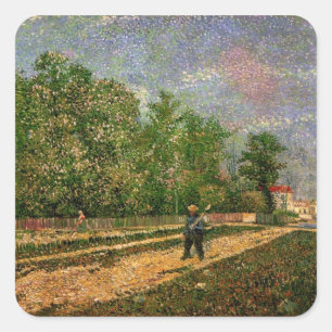 Pariser Straße mit Bauern von Vincent van Gogh Quadratischer Aufkleber