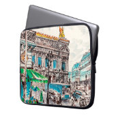 Pariser Straßenansicht des Theaters Wicked cafe pe Laptopschutzhülle (Vorderseite Links)