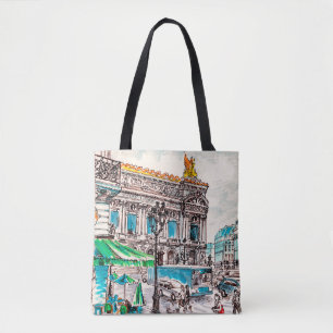 Pariser Straßenansicht des Theaters Wicked cafe pe Tasche