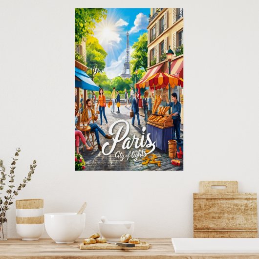 Pariser Straßenszene mit Eiffelturm Poster (Küche)