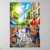 Pariser Straßenszene mit Eiffelturm Poster (Vorne)