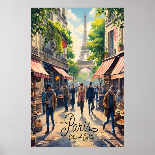 Pariser Straßenszene mit Eiffelturm Poster (Vorne)