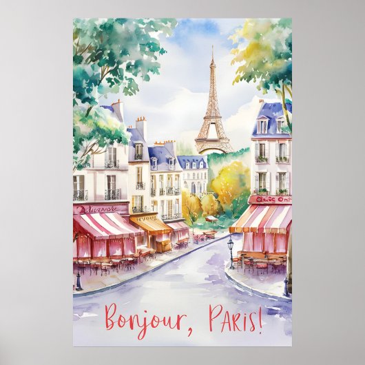 Pariser Straßenszene mit Eiffelturm Poster (Vorne)