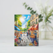 Pariser Straßenszene mit Eiffelturm Postkarte (Stehend Vorderseite)