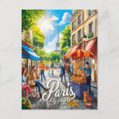 Pariser Straßenszene mit Eiffelturm Postkarte (Vorderseite)