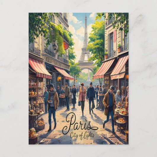 Pariser Straßenszene mit Eiffelturm Postkarte (Vorderseite)