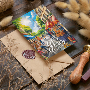 Pariser Straßenszene mit Eiffelturm Postkarte