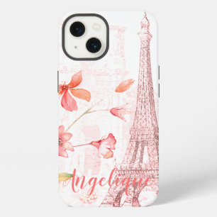 Pariser Szene und rosa Blumen individuell anpassba iPhone 13 Hülle
