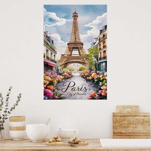 Pariser Traum mit Eiffelturm Poster (Küche)