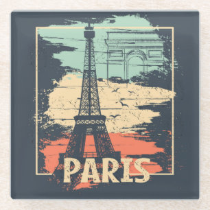 Pariser Typografie: abstraktes Eiffel-Turm-Plakat. Glasuntersetzer